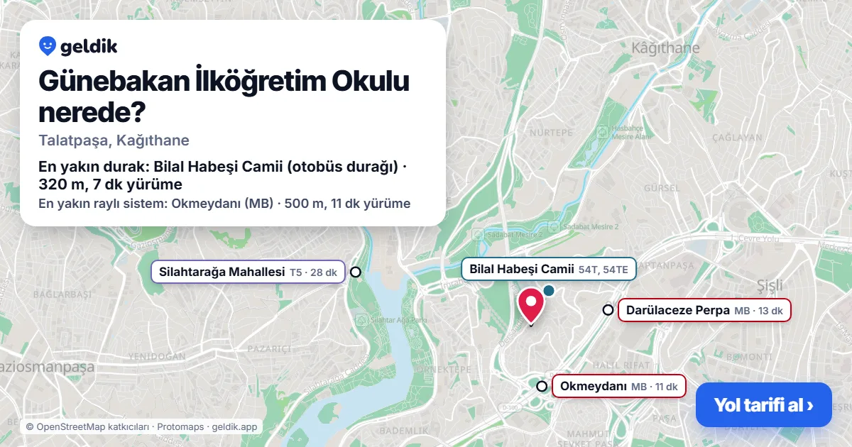 Günebakan İlköğretim Okulu nerede: haritada konumu ve en yakın duraklar, yürüme süreleriyle