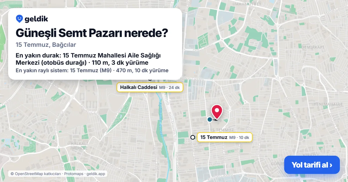 Güneşli Semt Pazarı nerede: haritada konumu ve en yakın duraklar, yürüme süreleriyle