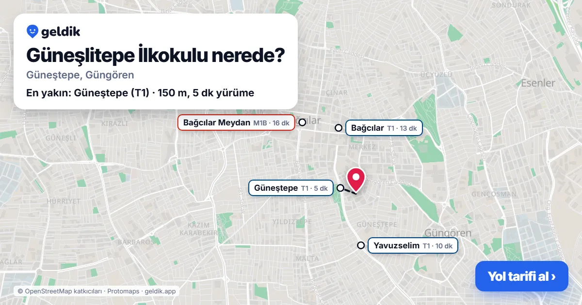 Where is Güneşlitepe İlkokulu: map with its location and the nearest stops, with walking times