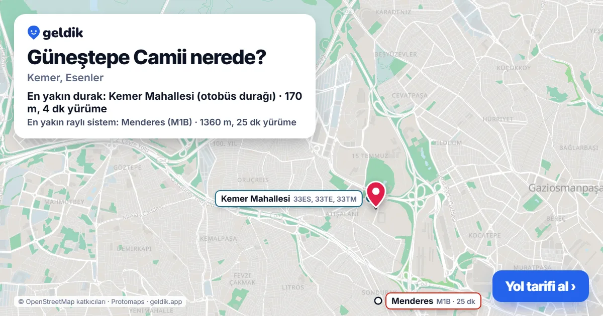 Where is Güneştepe Camii: map with its location and the nearest stops, with walking times