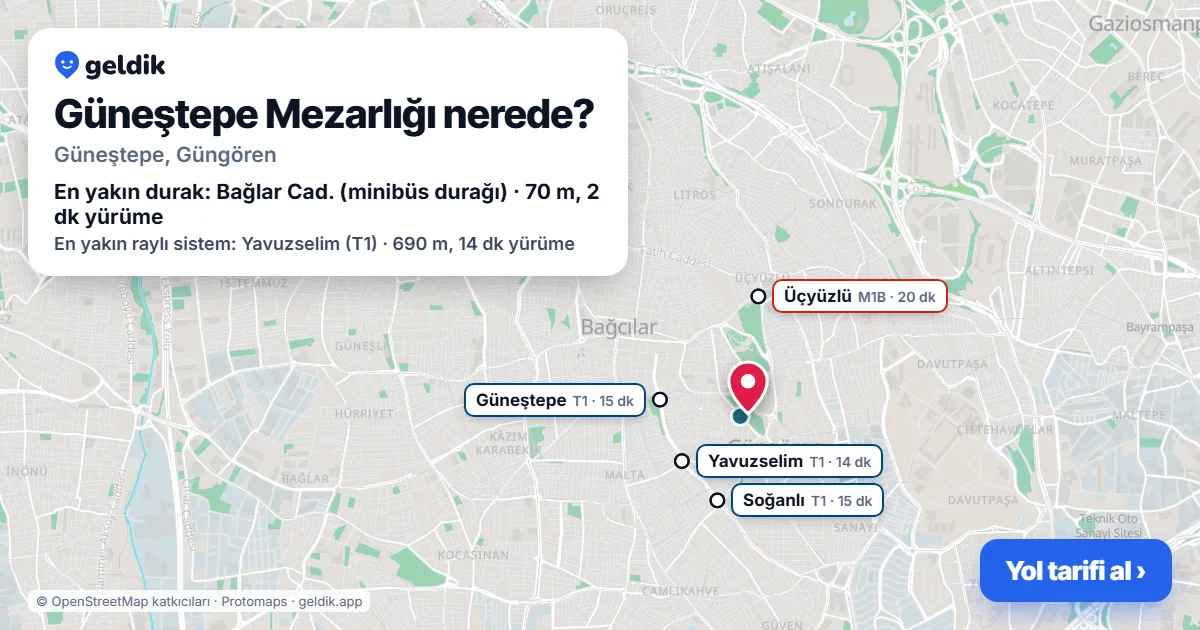 Güneştepe Mezarlığı nerede: haritada konumu ve en yakın duraklar, yürüme süreleriyle