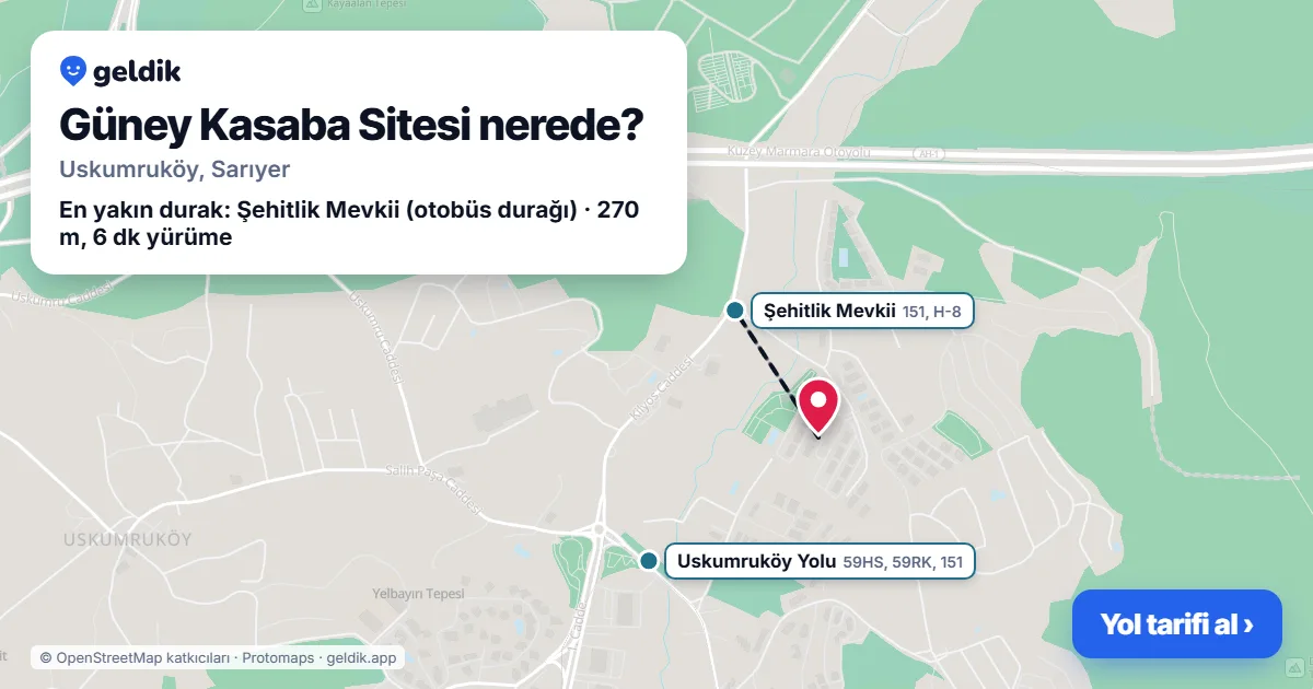 Where is Güney Kasaba Sitesi: map with its location and the nearest stops, with walking times