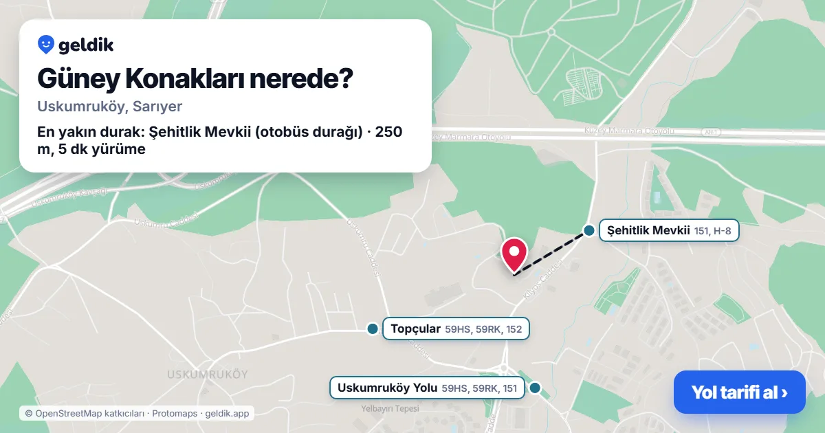 Güney Konakları nerede: haritada konumu ve en yakın duraklar, yürüme süreleriyle
