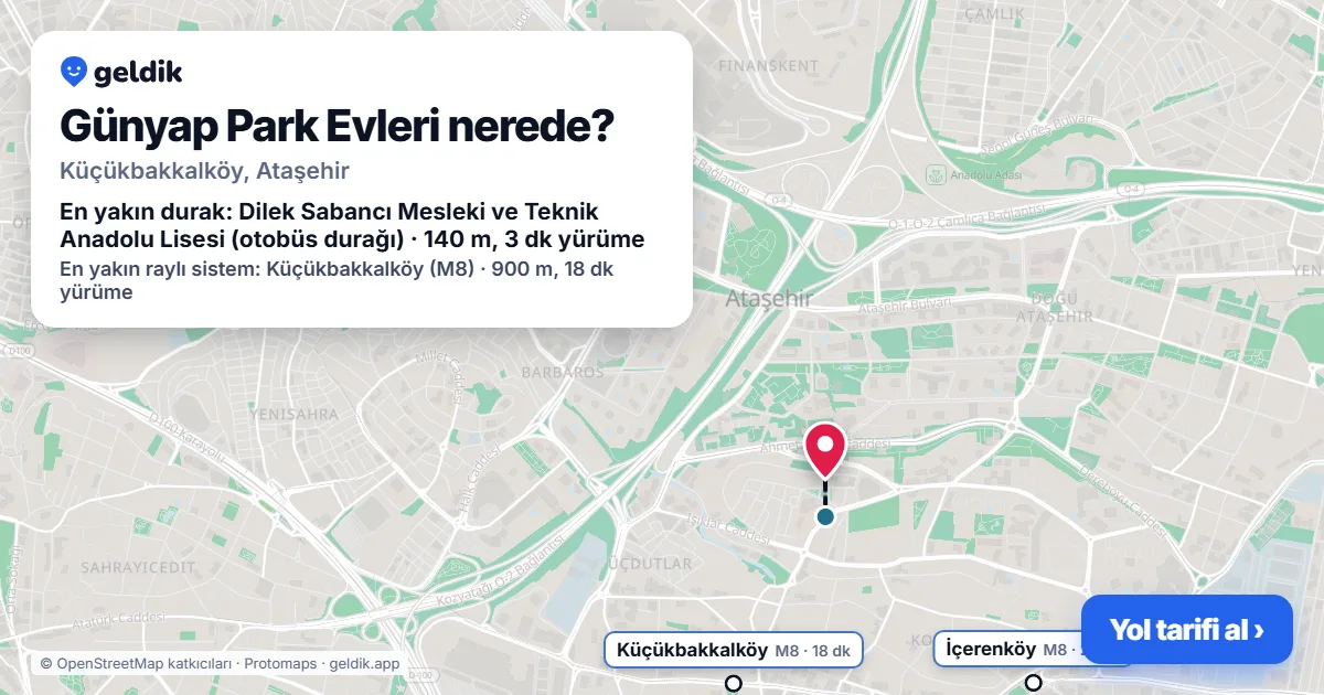 Günyap Park Evleri nerede: haritada konumu ve en yakın duraklar, yürüme süreleriyle