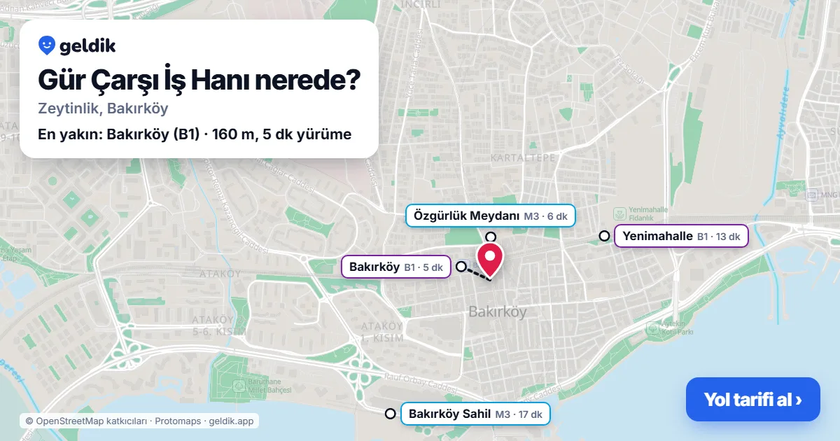 Gür Çarşı İş Hanı nerede: haritada konumu ve en yakın duraklar, yürüme süreleriyle
