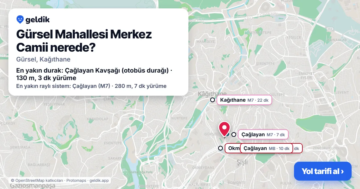 Gürsel Mahallesi Merkez Camii nerede: haritada konumu ve en yakın duraklar, yürüme süreleriyle
