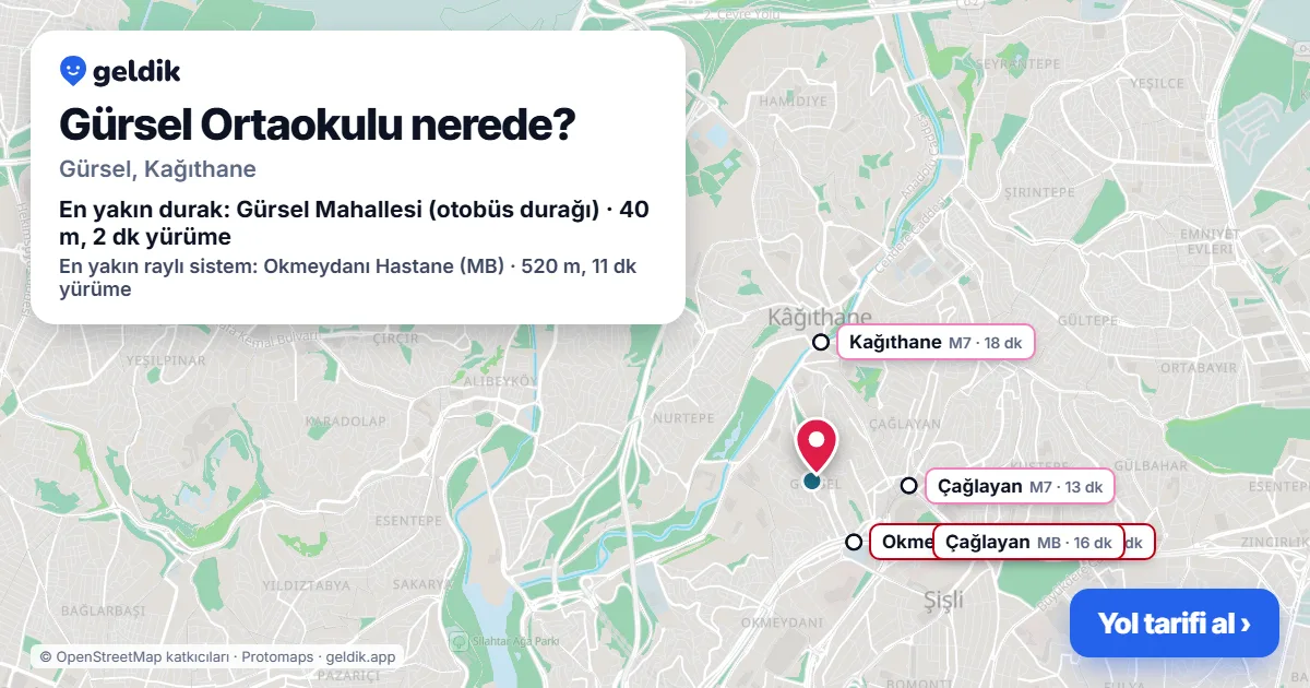 Where is Gürsel Ortaokulu: map with its location and the nearest stops, with walking times