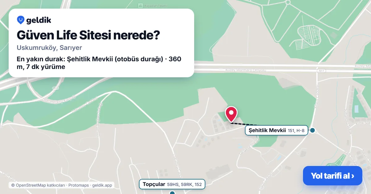 Güven Life Sitesi nerede: haritada konumu ve en yakın duraklar, yürüme süreleriyle