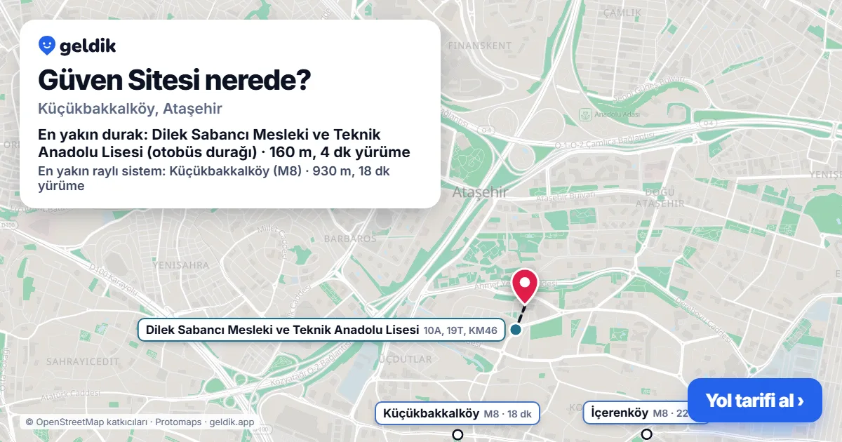 Güven Sitesi nerede: haritada konumu ve en yakın duraklar, yürüme süreleriyle