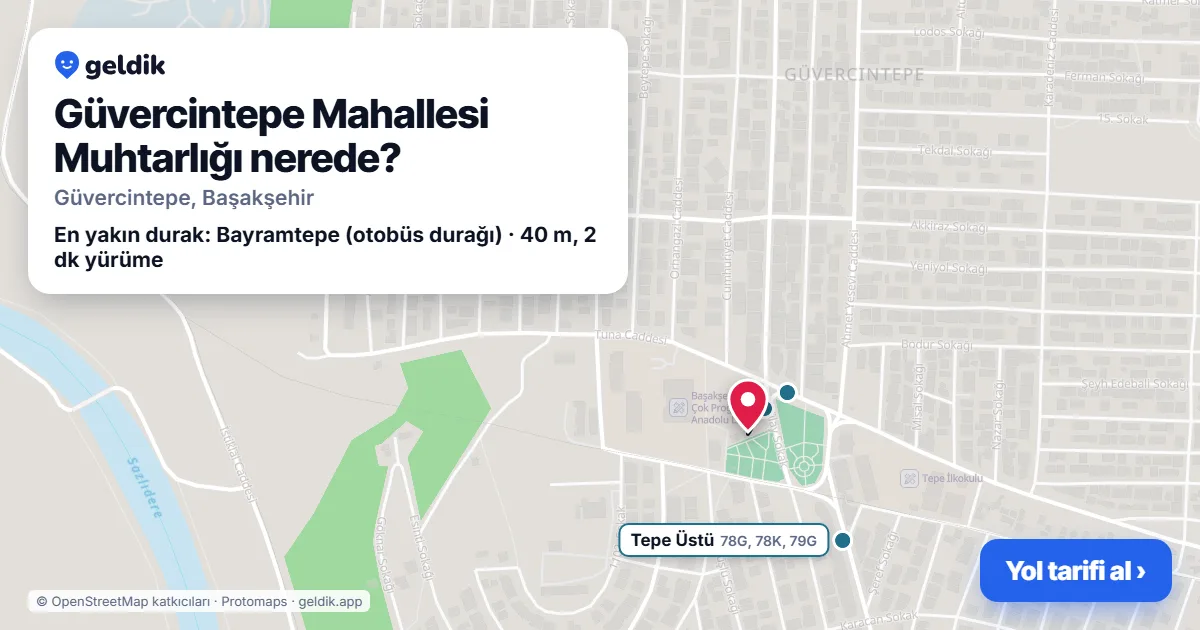 Where is Güvercintepe Mahallesi Muhtarlığı: map with its location and the nearest stops, with walking times