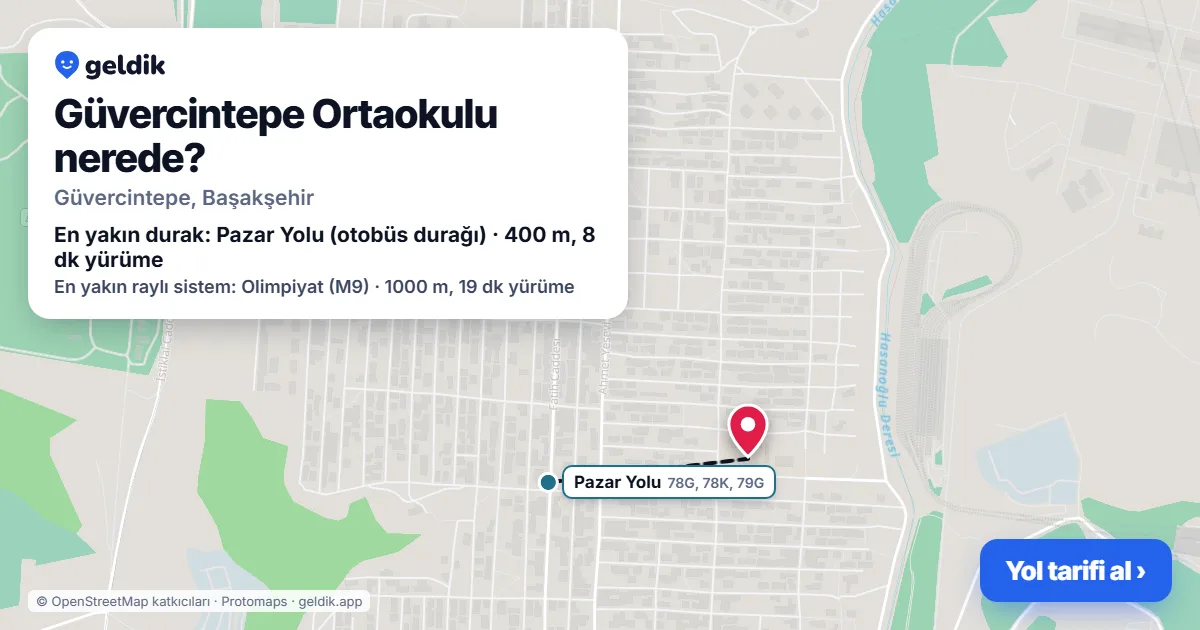 Güvercintepe Ortaokulu nerede: haritada konumu ve en yakın duraklar, yürüme süreleriyle