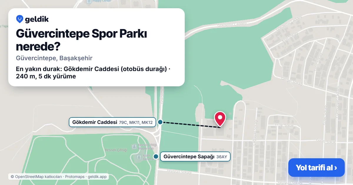 Where is Güvercintepe Spor Parkı: map with its location and the nearest stops, with walking times