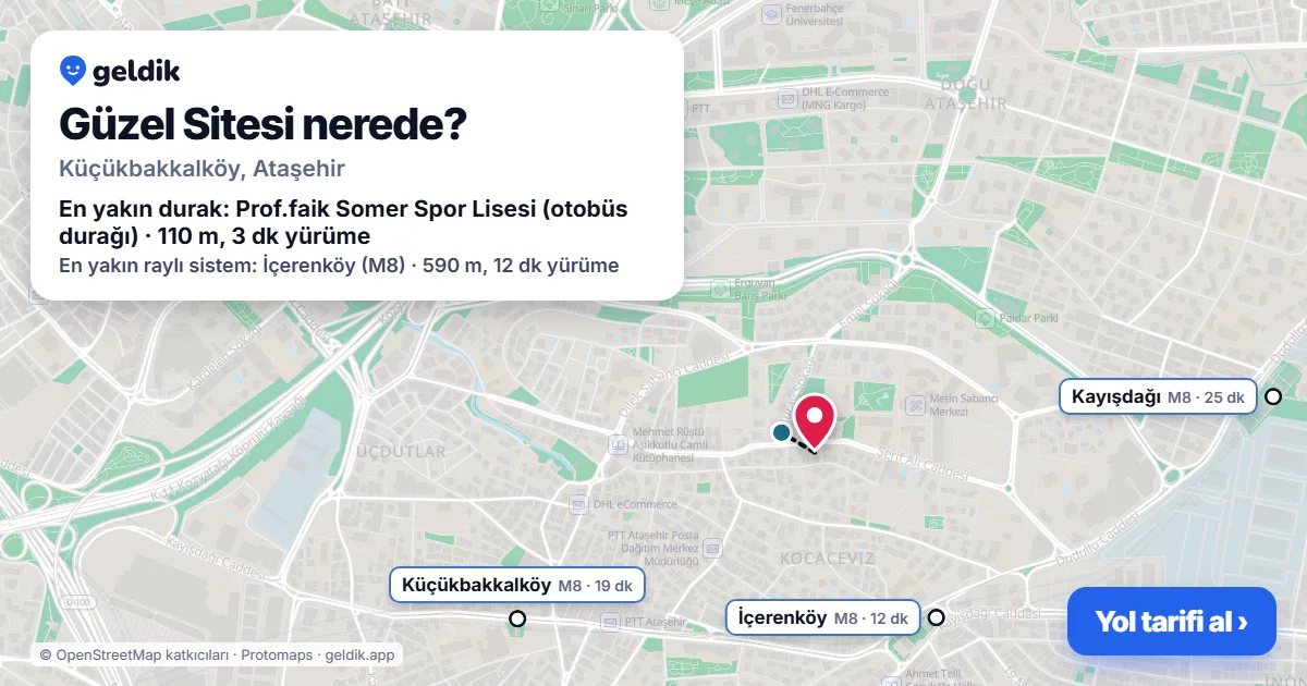 Where is Güzel Sitesi: map with its location and the nearest stops, with walking times