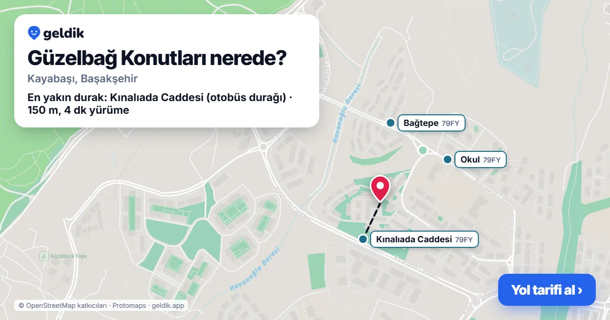 Güzelbağ Konutları nerede: haritada konumu ve en yakın duraklar, yürüme süreleriyle