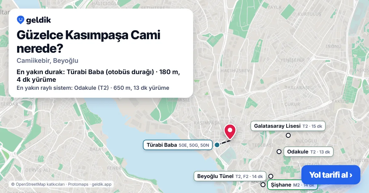 Where is Güzelce Kasımpaşa Cami: map with its location and the nearest stops, with walking times