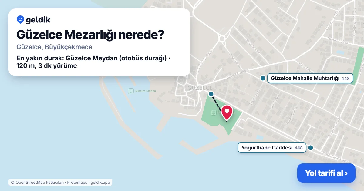 Güzelce Mezarlığı nerede: haritada konumu ve en yakın duraklar, yürüme süreleriyle