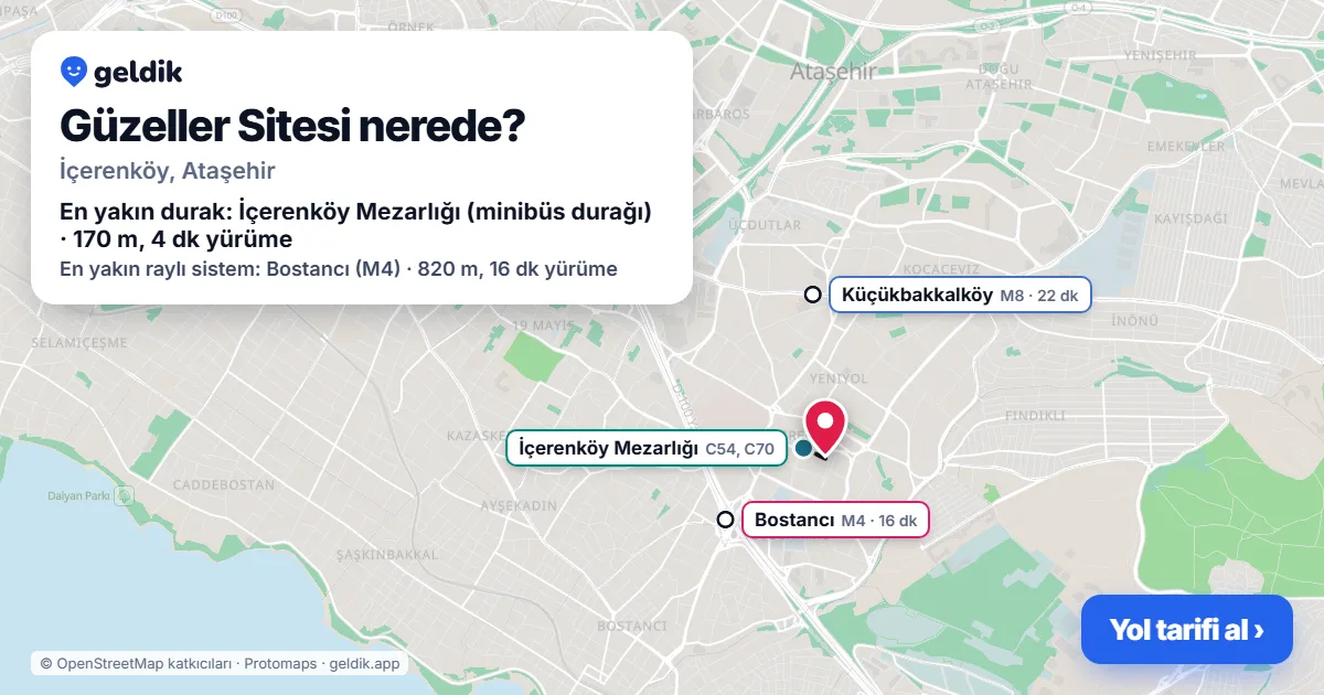 Güzeller Sitesi nerede: haritada konumu ve en yakın duraklar, yürüme süreleriyle