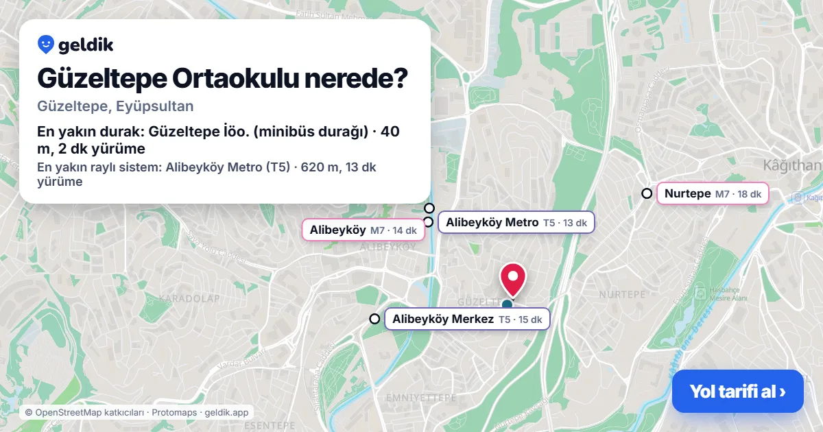 Güzeltepe Ortaokulu nerede: haritada konumu ve en yakın duraklar, yürüme süreleriyle