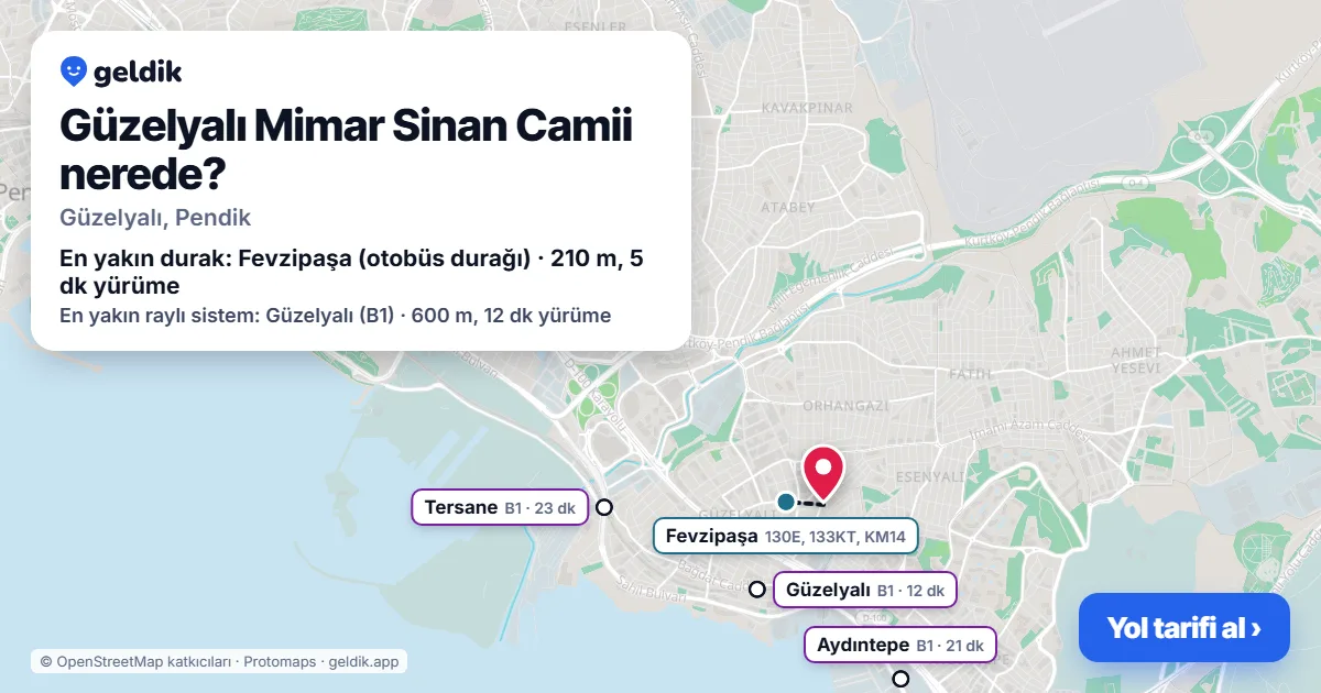 Güzelyalı Mimar Sinan Camii nerede: haritada konumu ve en yakın duraklar, yürüme süreleriyle