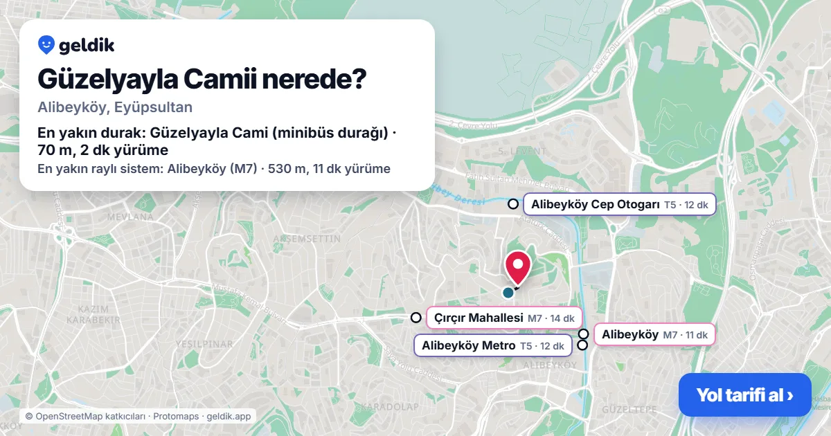 Güzelyayla Camii nerede: haritada konumu ve en yakın duraklar, yürüme süreleriyle