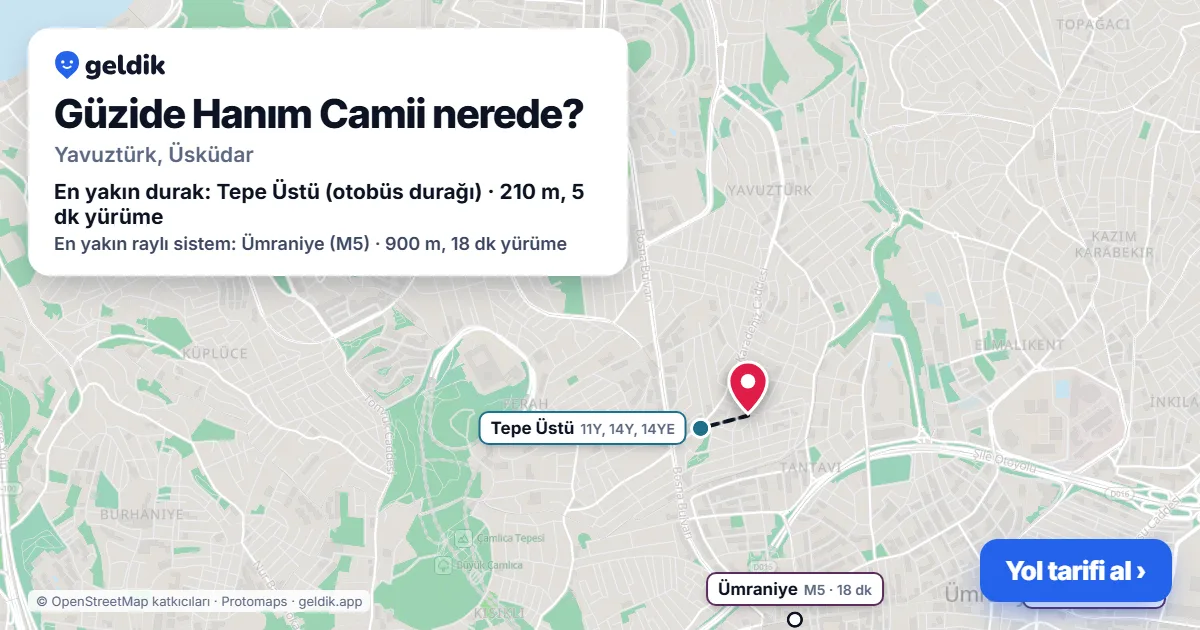 Güzide Hanım Camii nerede: haritada konumu ve en yakın duraklar, yürüme süreleriyle