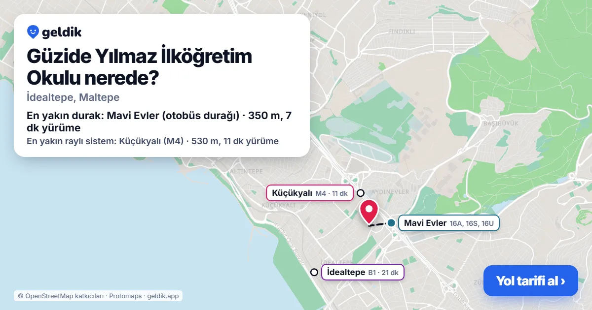 Güzide Yılmaz İlköğretim Okulu nerede: haritada konumu ve en yakın duraklar, yürüme süreleriyle