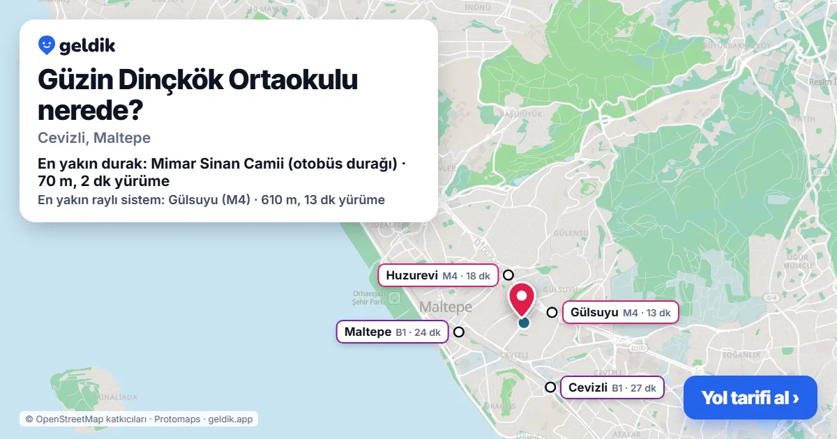 Where is Güzin Dinçkök Ortaokulu: map with its location and the nearest stops, with walking times