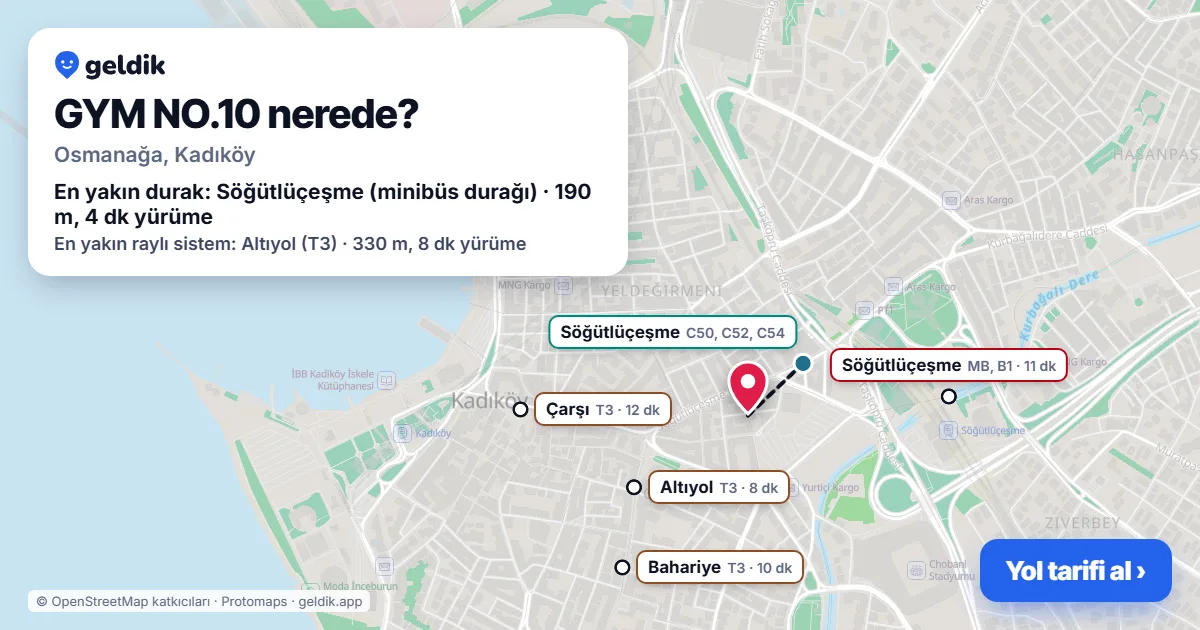 Where is GYM NO.10: map with its location and the nearest stops, with walking times