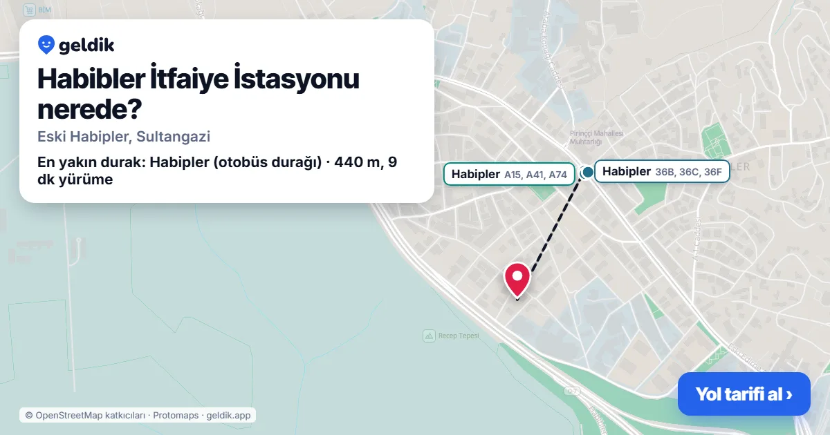 Habibler İtfaiye İstasyonu nerede: haritada konumu ve en yakın duraklar, yürüme süreleriyle