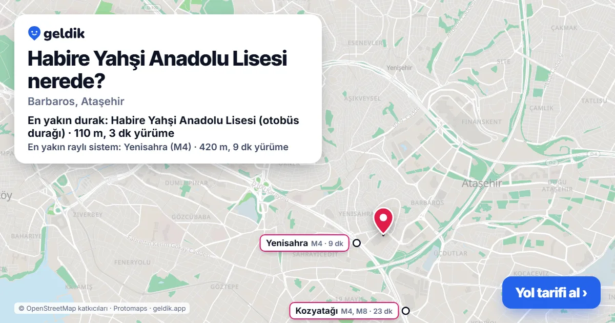 Habire Yahşi Anadolu Lisesi nerede: haritada konumu ve en yakın duraklar, yürüme süreleriyle