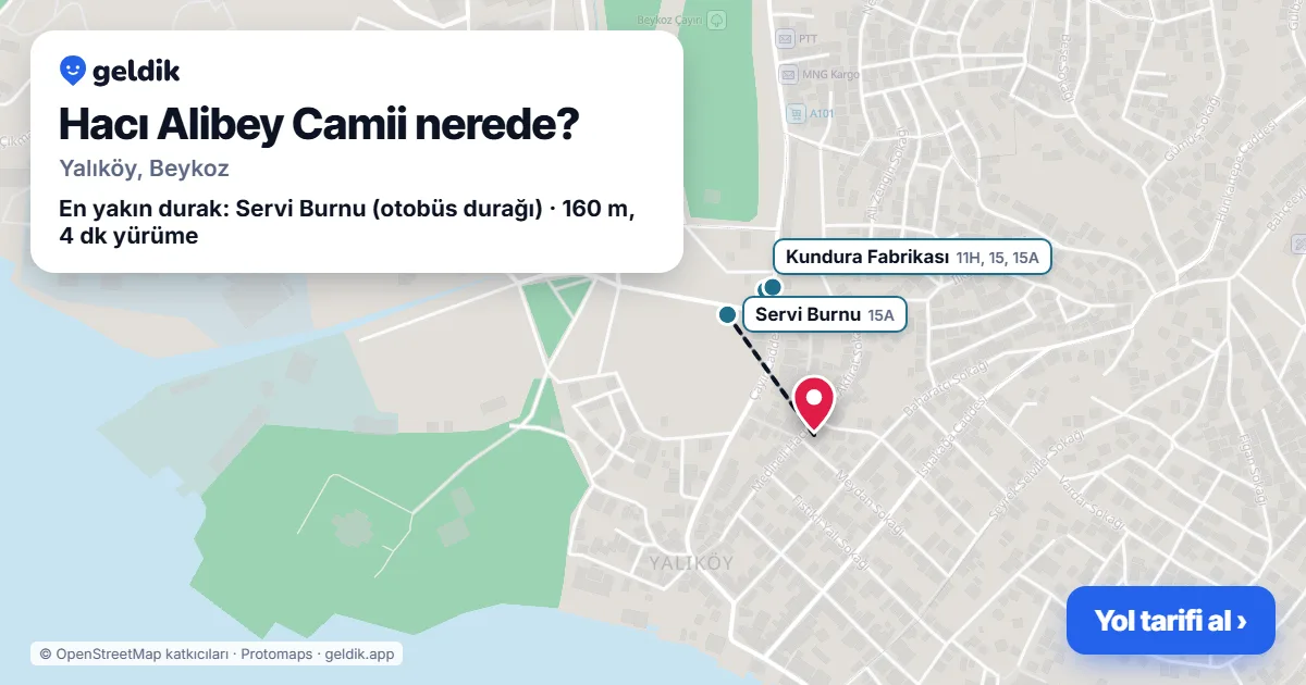 Hacı Alibey Camii nerede: haritada konumu ve en yakın duraklar, yürüme süreleriyle