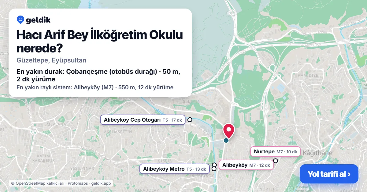 Hacı Arif Bey İlköğretim Okulu nerede: haritada konumu ve en yakın duraklar, yürüme süreleriyle