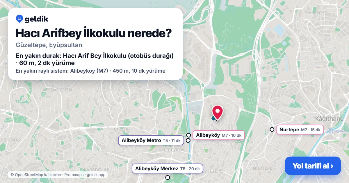 Hacı Arifbey İlkokulu nerede: haritada konumu ve en yakın duraklar, yürüme süreleriyle