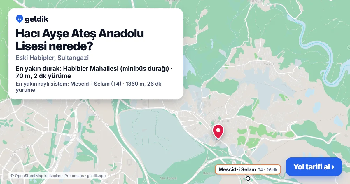 Hacı Ayşe Ateş Anadolu Lisesi nerede: haritada konumu ve en yakın duraklar, yürüme süreleriyle