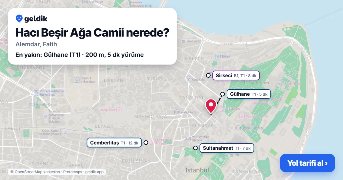 Hacı Beşir Ağa Camii nerede: haritada konumu ve en yakın duraklar, yürüme süreleriyle
