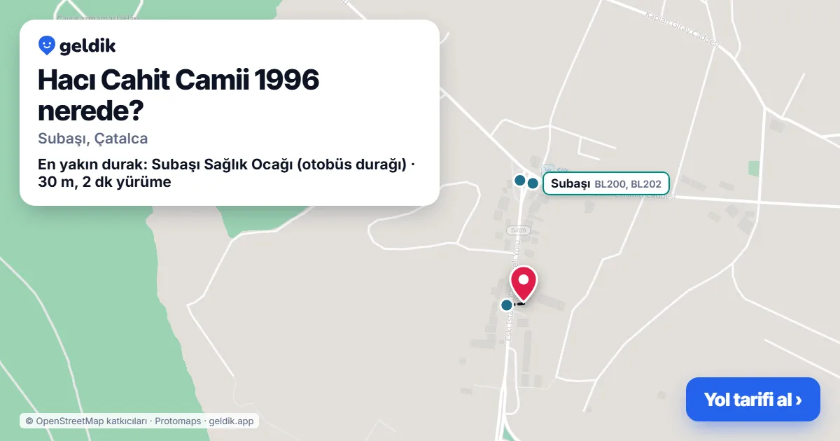 Hacı Cahit Camii 1996 nerede: haritada konumu ve en yakın duraklar, yürüme süreleriyle