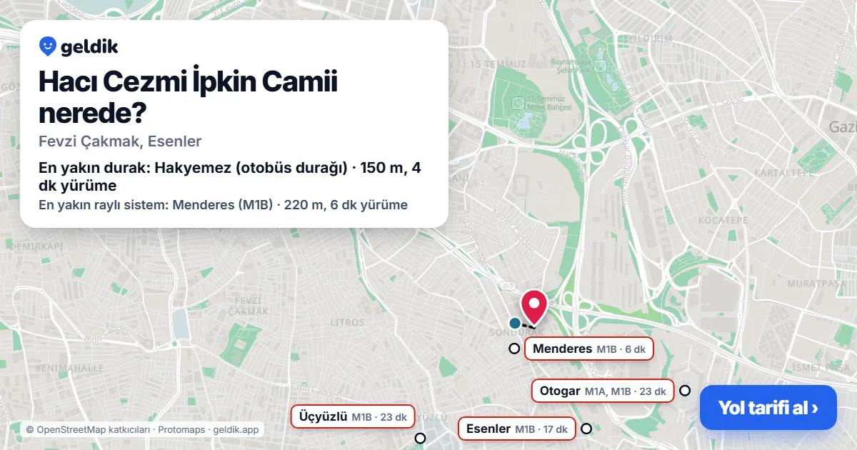 Hacı Cezmi İpkin Camii nerede: haritada konumu ve en yakın duraklar, yürüme süreleriyle