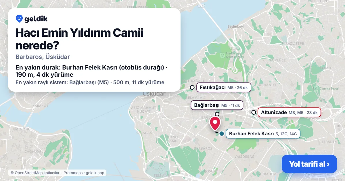 Where is Hacı Emin Yıldırım Camii: map with its location and the nearest stops, with walking times