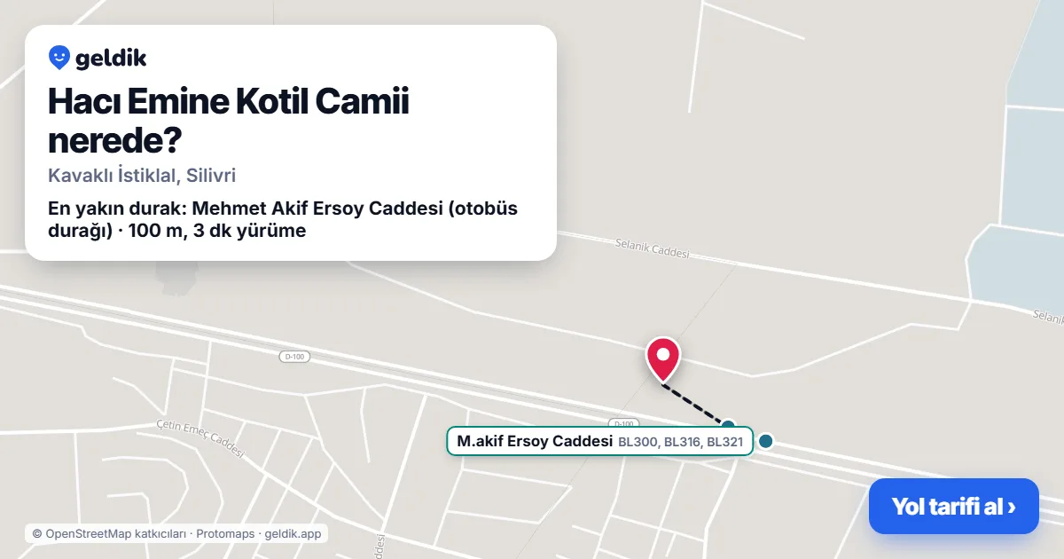 Hacı Emine Kotil Camii nerede: haritada konumu ve en yakın duraklar, yürüme süreleriyle