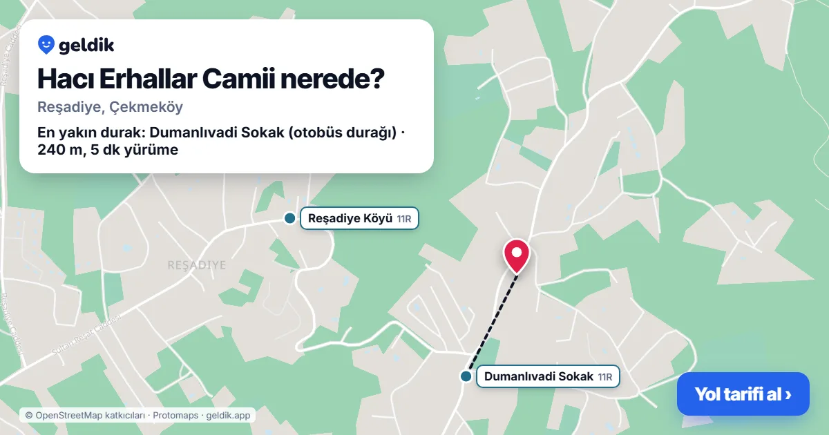 Where is Hacı Erhallar Camii: map with its location and the nearest stops, with walking times