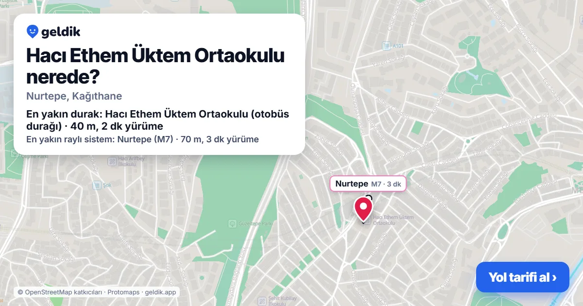 Where is Hacı Ethem Üktem Ortaokulu: map with its location and the nearest stops, with walking times