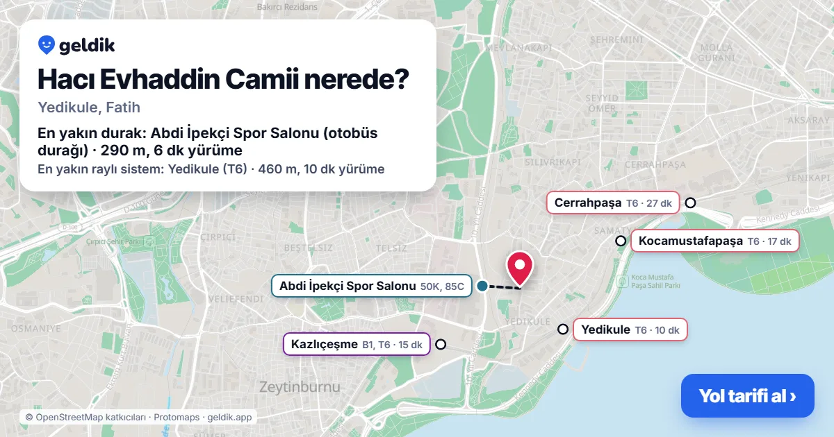 Where is Hacı Evhaddin Camii: map with its location and the nearest stops, with walking times
