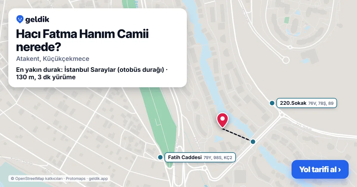 Where is Hacı Fatma Hanım Camii: map with its location and the nearest stops, with walking times