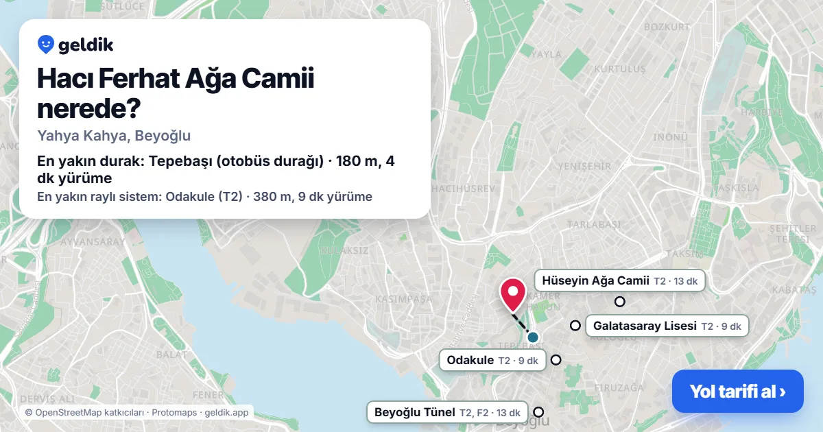 Where is Hacı Ferhat Ağa Camii: map with its location and the nearest stops, with walking times
