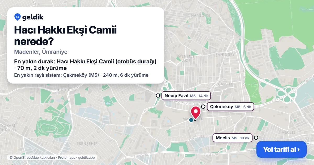 Where is Hacı Hakkı Ekşi Camii: map with its location and the nearest stops, with walking times