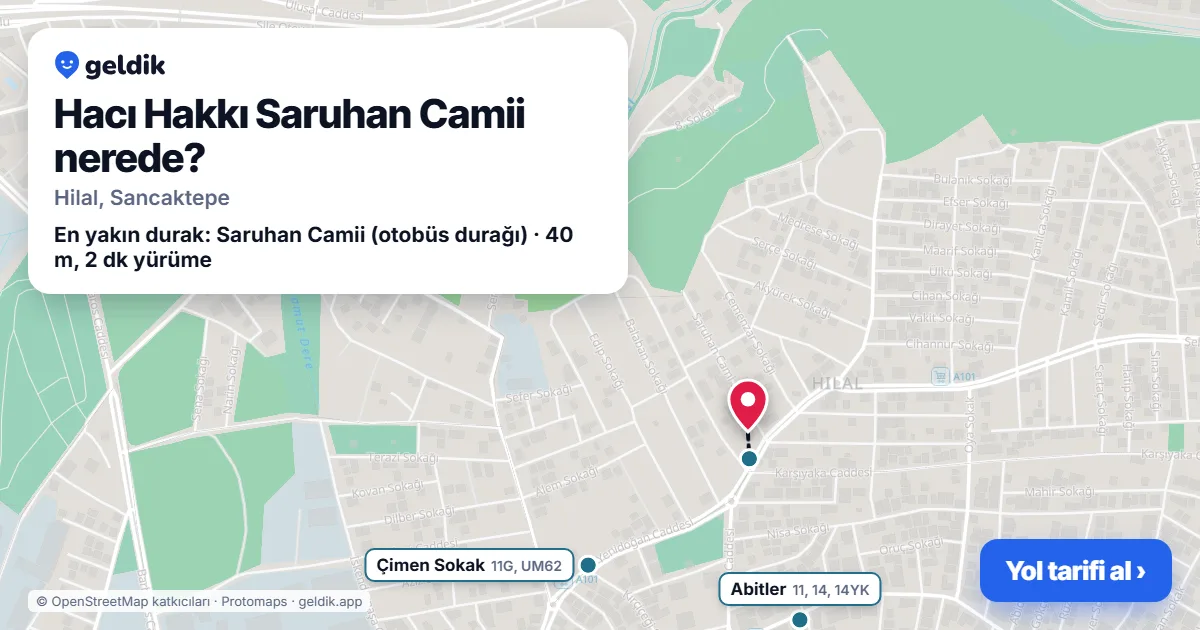 Hacı Hakkı Saruhan Camii nerede: haritada konumu ve en yakın duraklar, yürüme süreleriyle