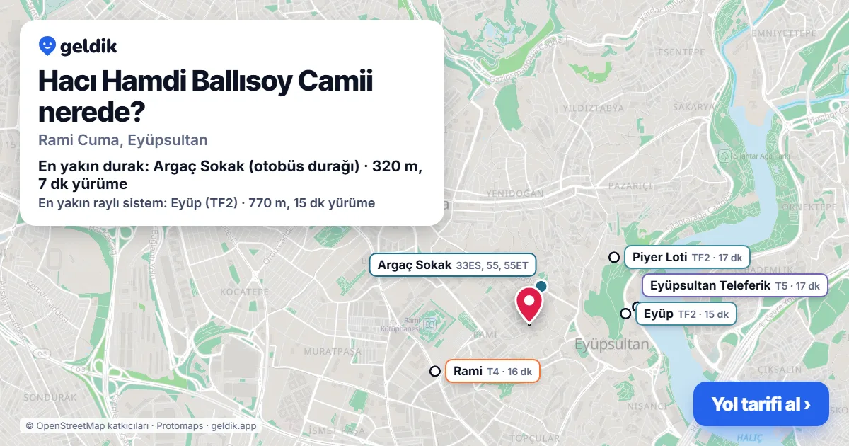Where is Hacı Hamdi Ballısoy Camii: map with its location and the nearest stops, with walking times