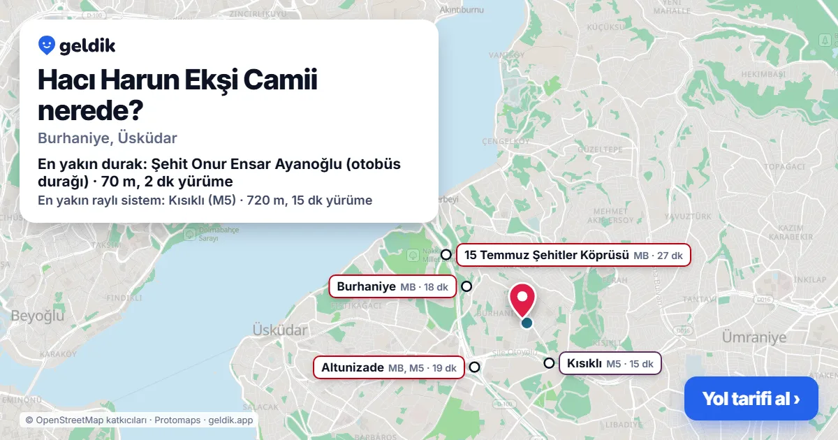 Hacı Harun Ekşi Camii nerede: haritada konumu ve en yakın duraklar, yürüme süreleriyle