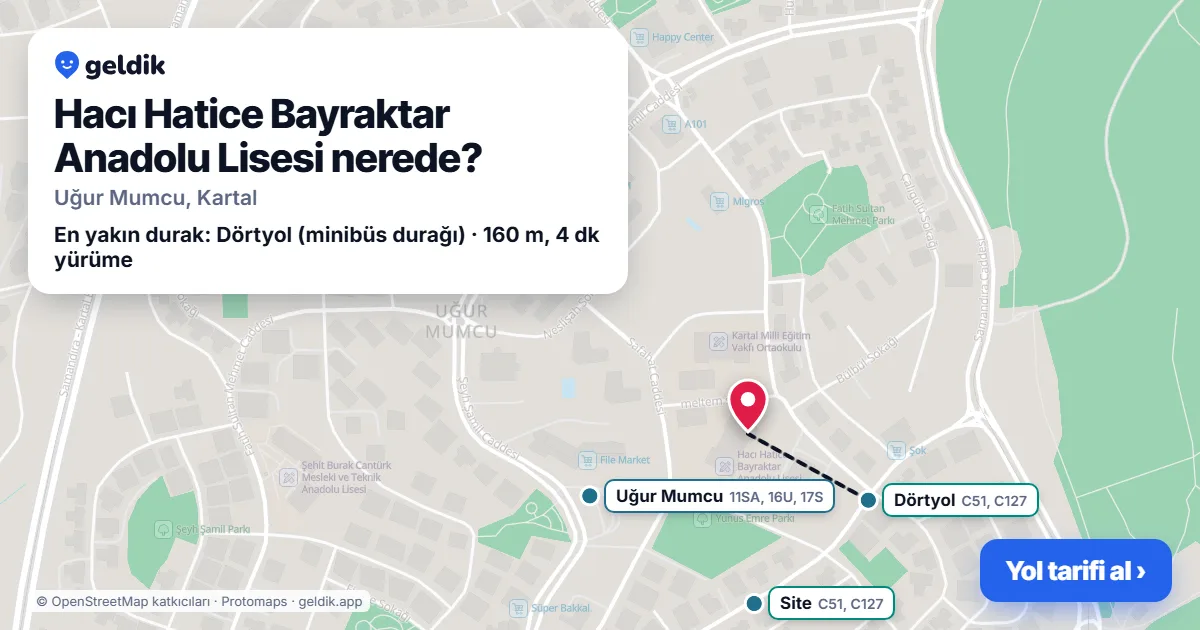 Hacı Hatice Bayraktar Anadolu Lisesi nerede: haritada konumu ve en yakın duraklar, yürüme süreleriyle