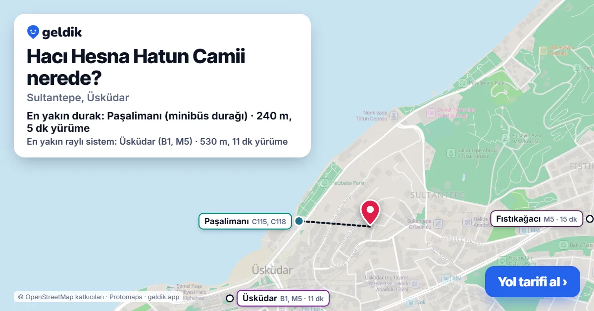 Hacı Hesna Hatun Camii nerede: haritada konumu ve en yakın duraklar, yürüme süreleriyle